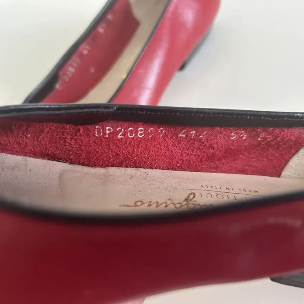 Salvatore Ferragamo Boutique Red Leather Bow Flats Shoes Womens Size 5.5 B Italy